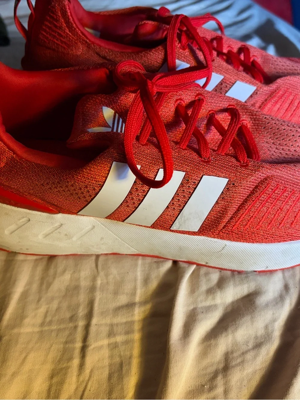 adidas Red Mesh Lace-Up Sneakers with White Stripes